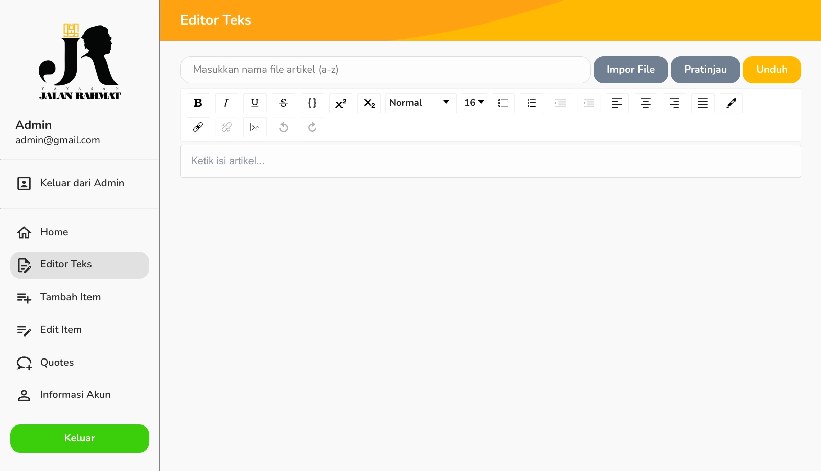 Text editor for admin